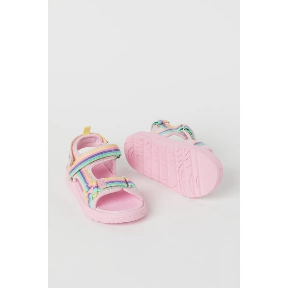 NWT H&M Girls Strappy Sandals in Light pink/rainbow-colored Size US 10.5